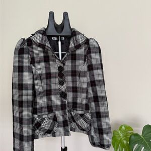 Black and White Plaid Blazer with Peplum Waist